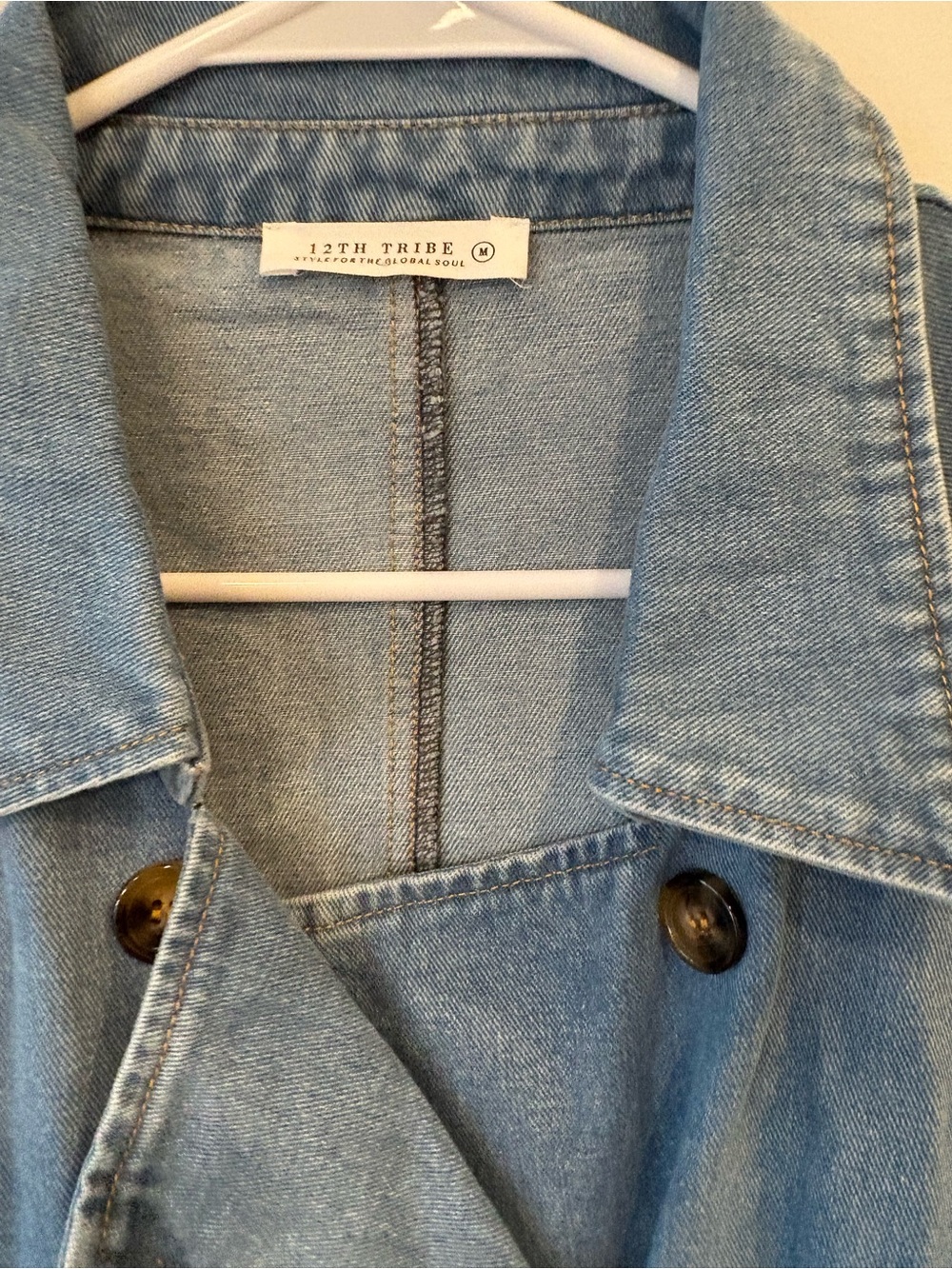 12th tribe Light Wash Denim Trench Coat - Picture 4 of 8